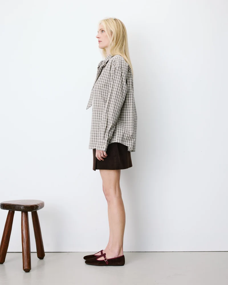 Chemise oversize col cavalier à carreaux sable Ayla