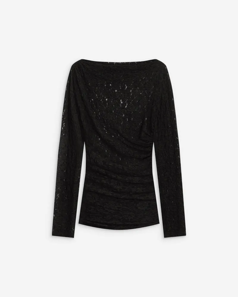 Top en dentelle drapé col bateau noir Avoine