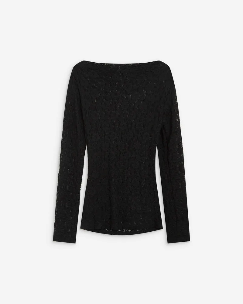 Top en dentelle drapé col bateau noir Avoine