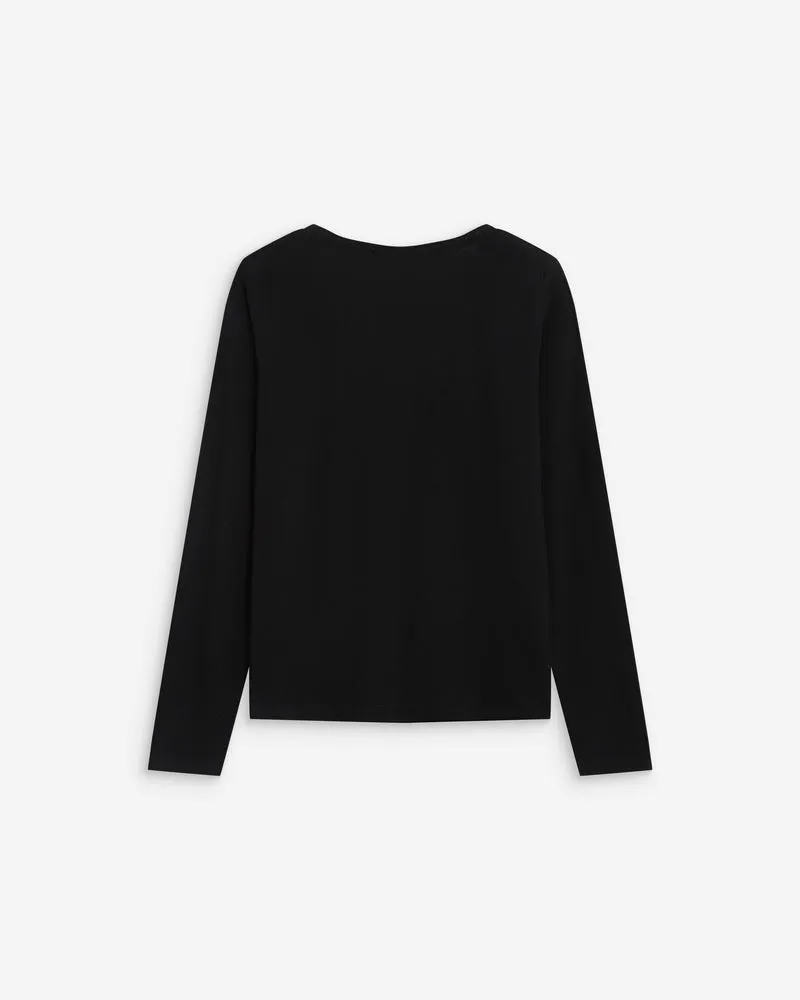 T-shirt manches longues col V noir Abricot