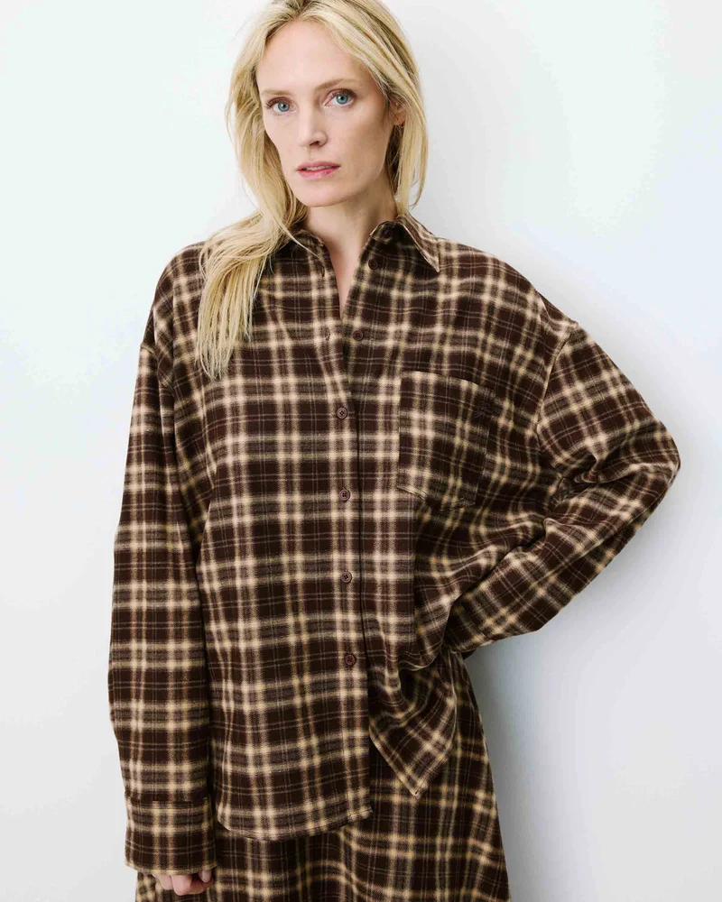 Chemise oversize dos à nouer à carreaux chocolat Arlette