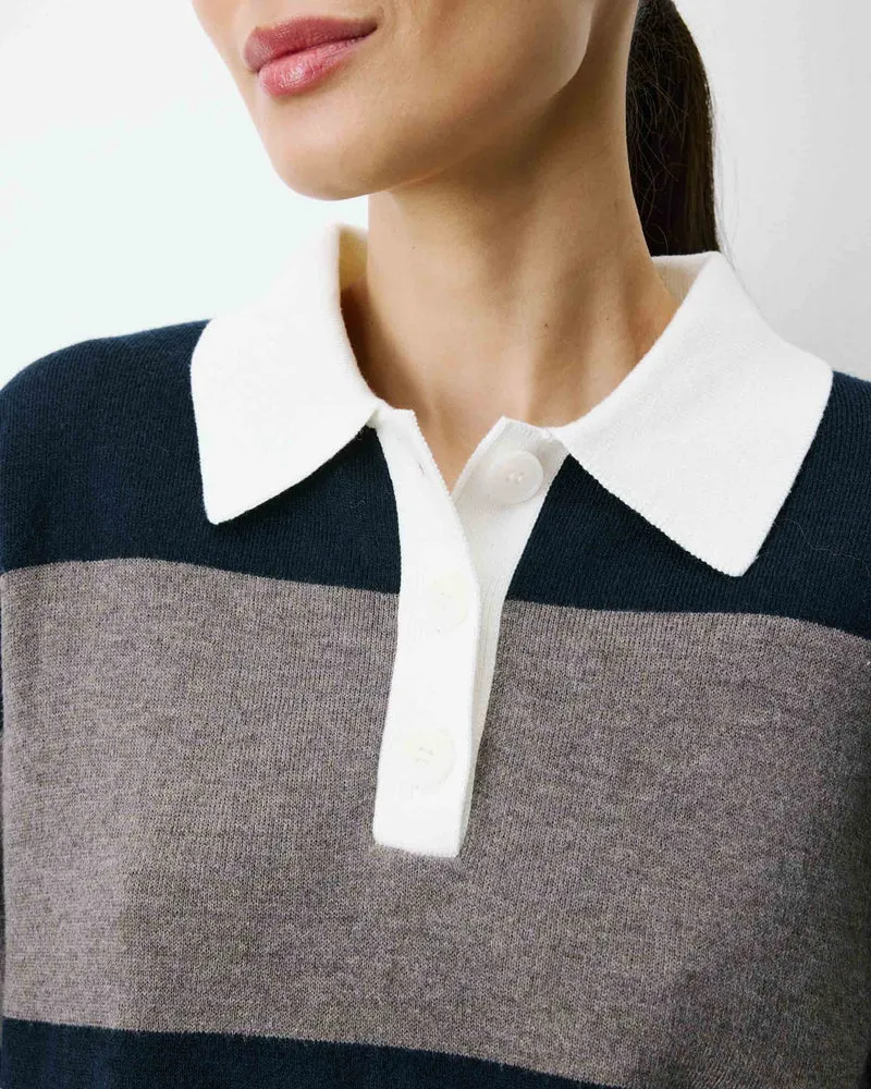 Pull polo ample à larges rayures marine Astre