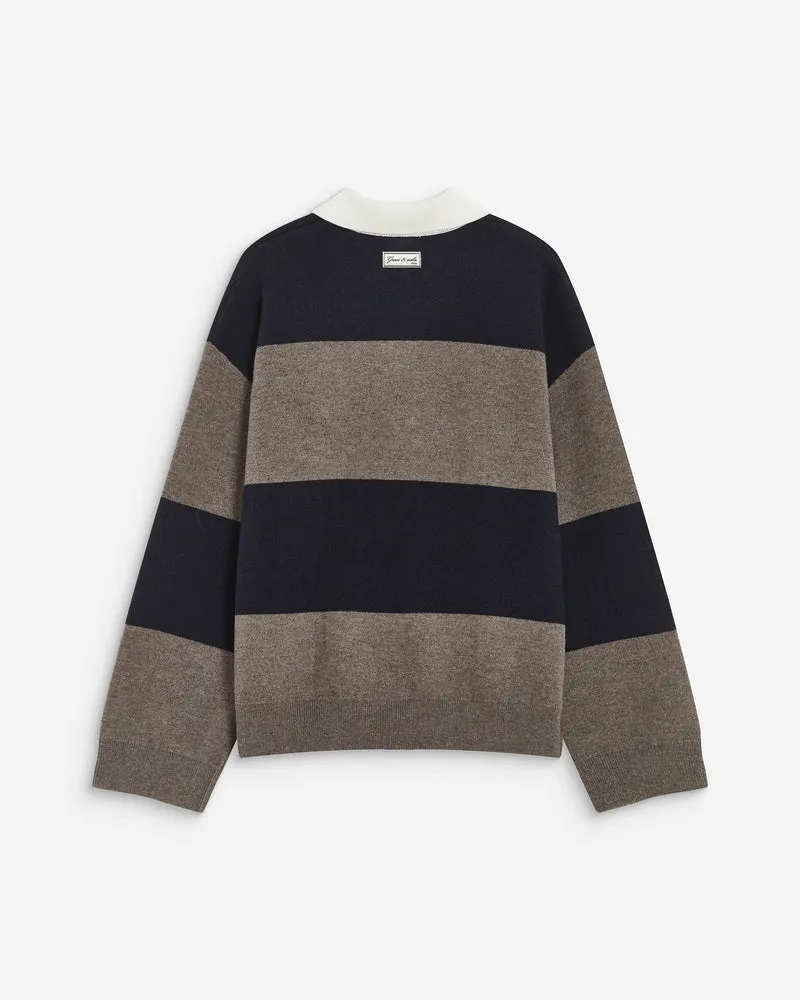 Pull polo ample à larges rayures marine Astre