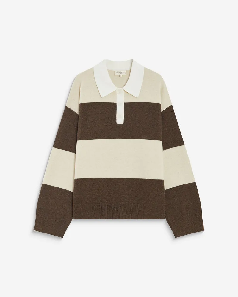 Pull polo ample à larges rayures sable Astre