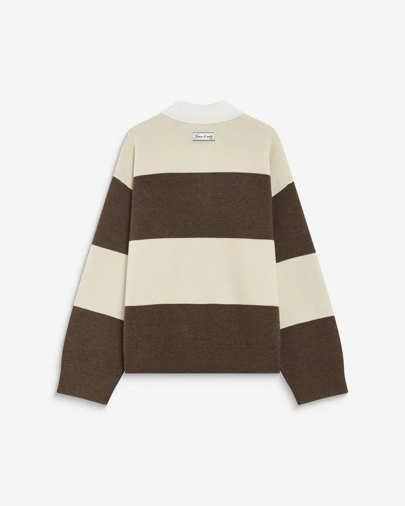 Pull polo ample à larges rayures sable Astre