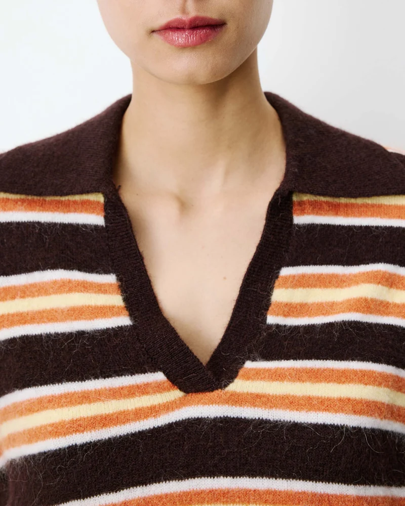 Pull rayé oversize col polo chocolat Aizen
