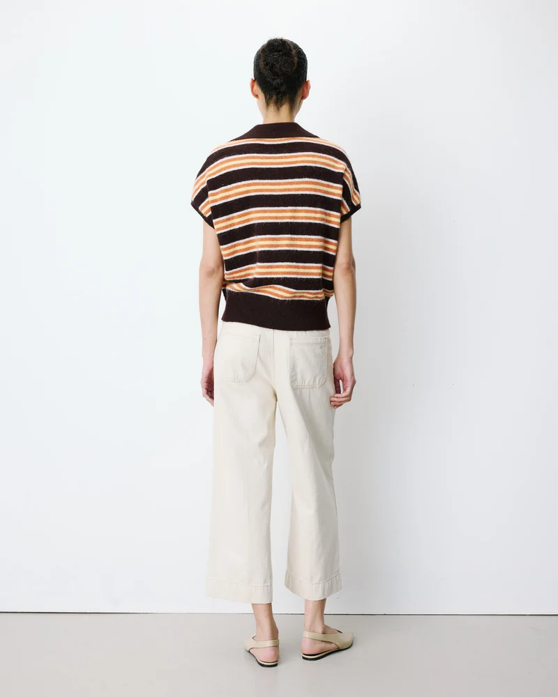 Pull rayé oversize col polo chocolat Aizen