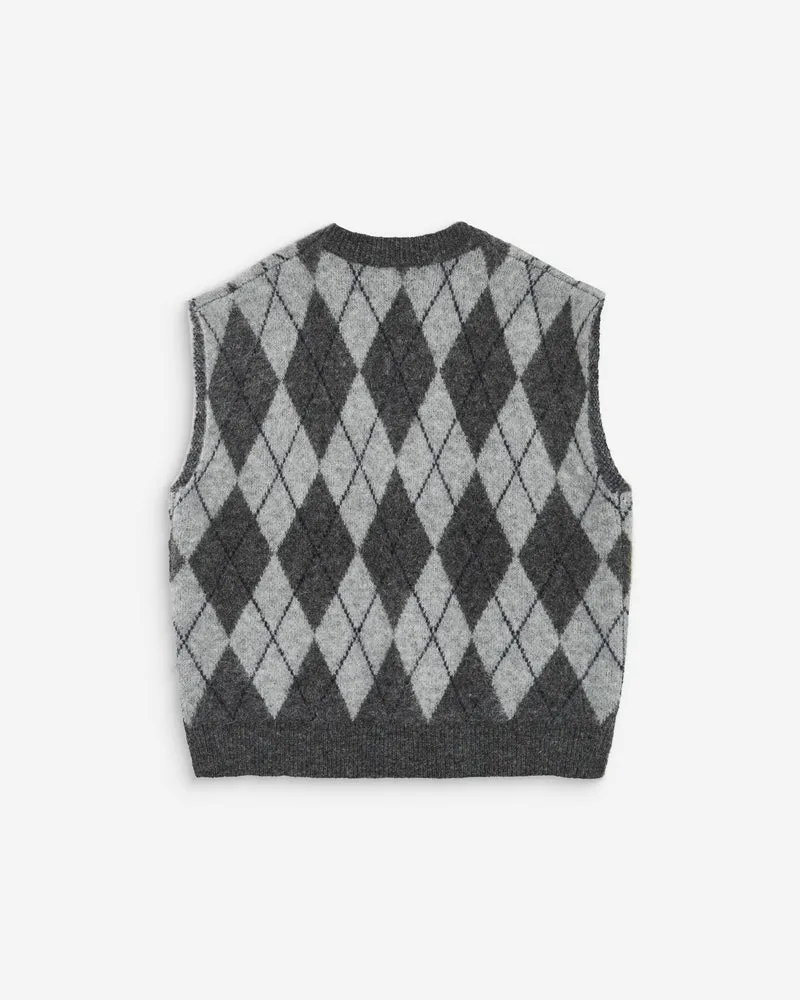 Pull sans manches en maille à losanges anthracite Arelio