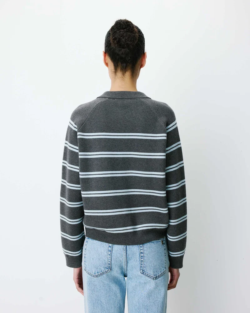 Cardigan rayé en maille col chemise anthracite Ardenis
