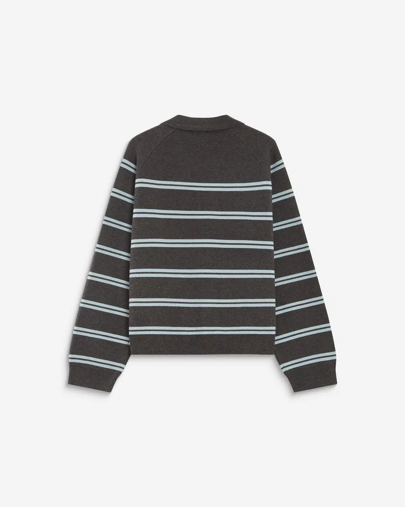 Cardigan rayé en maille col chemise anthracite Ardenis