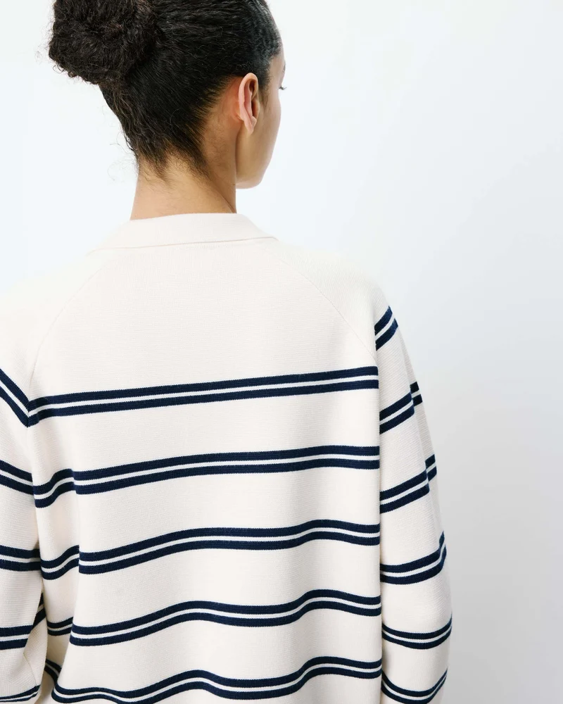 Cardigan rayé en maille col chemise ecru Ardenis