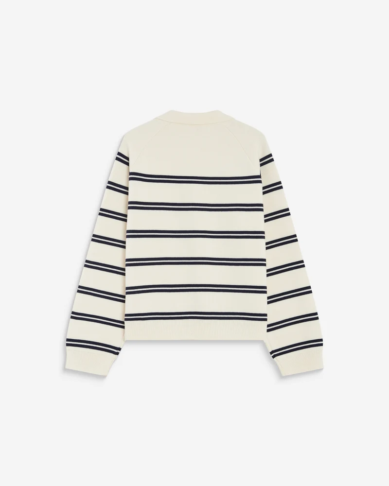 Cardigan rayé en maille col chemise ecru Ardenis