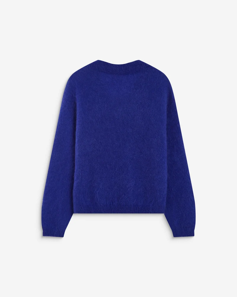 Pull large doux en mohair mélangé col V cobalt Adorable