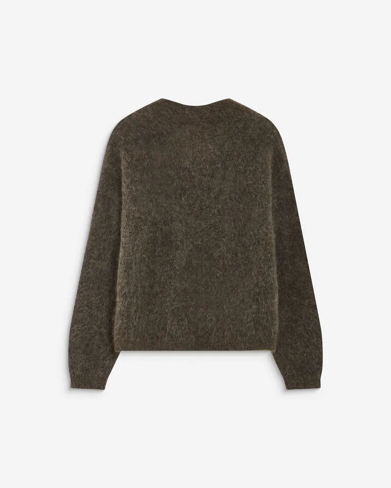 Pull large doux en mohair mélangé col V taupe Adorable