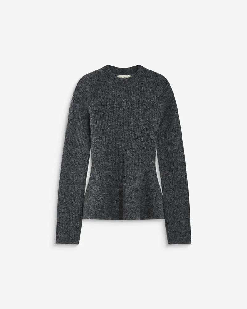 Pull peplum en maille côtelée col cheminée anthracite Alvar