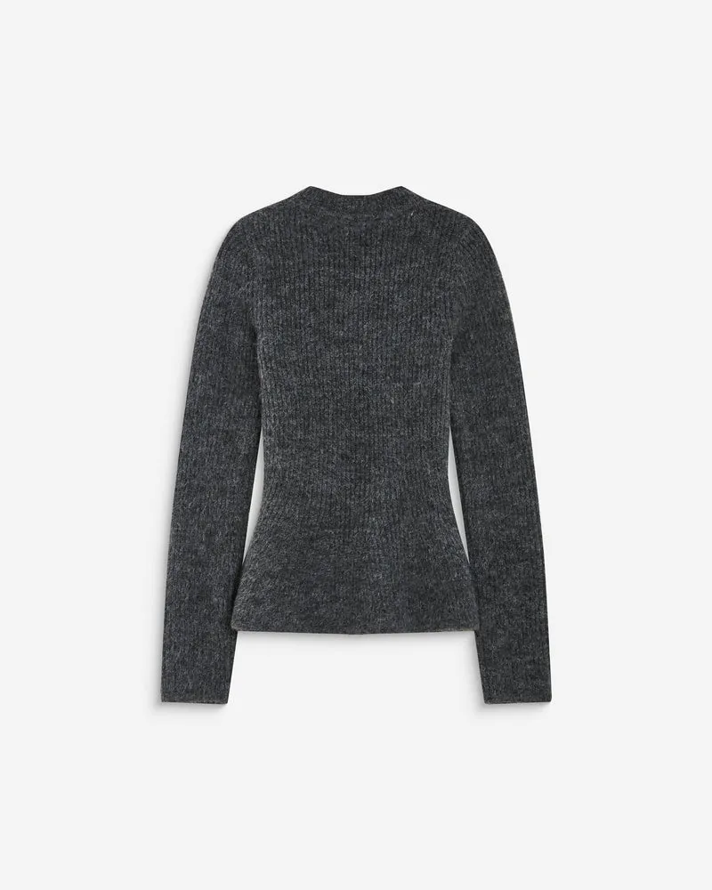 Pull peplum en maille côtelée col cheminée anthracite Alvar
