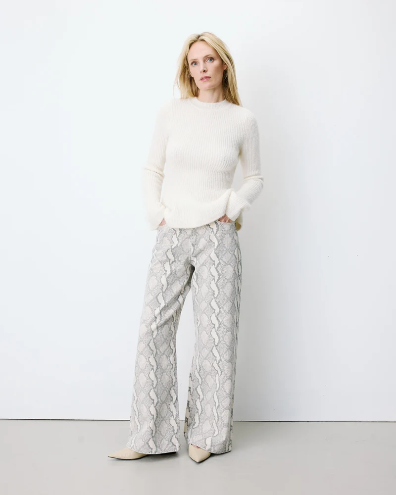 Pull peplum en maille côtelée col cheminée ecru Alvar