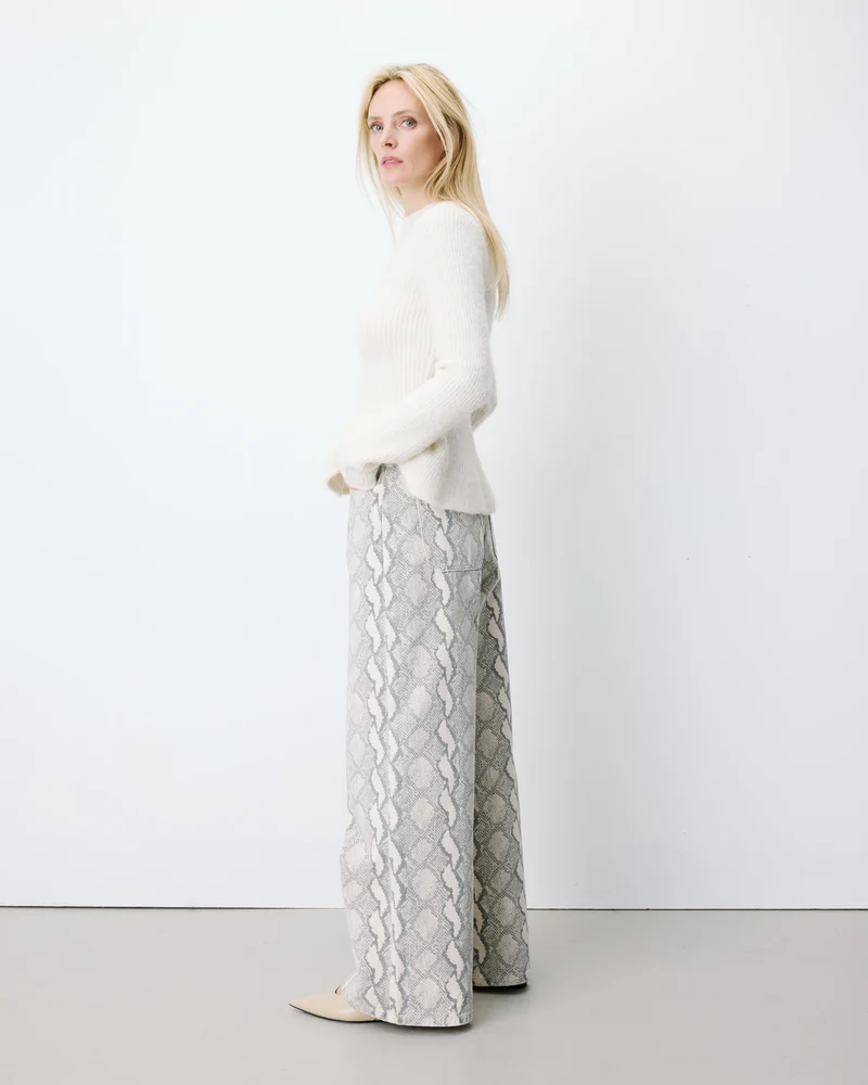 Pull peplum en maille côtelée col cheminée ecru Alvar