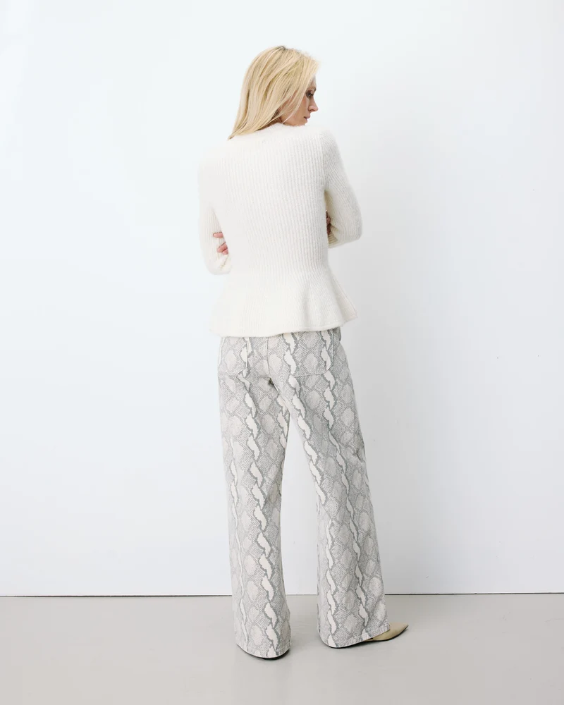 Pull peplum en maille côtelée col cheminée ecru Alvar