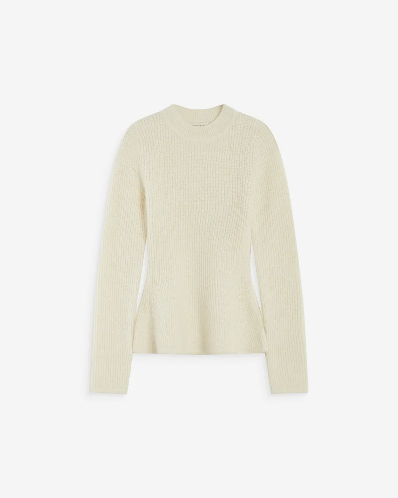 Pull peplum en maille côtelée col cheminée ecru Alvar