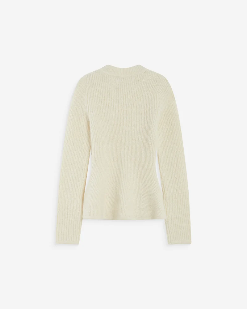 Pull peplum en maille côtelée col cheminée ecru Alvar