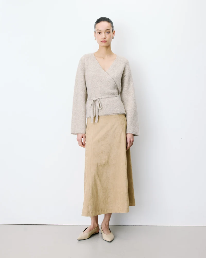 Cardigan cache-cœur nouable en maille grege Anior