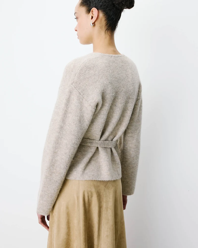 Cardigan cache-cœur nouable en maille grege Anior