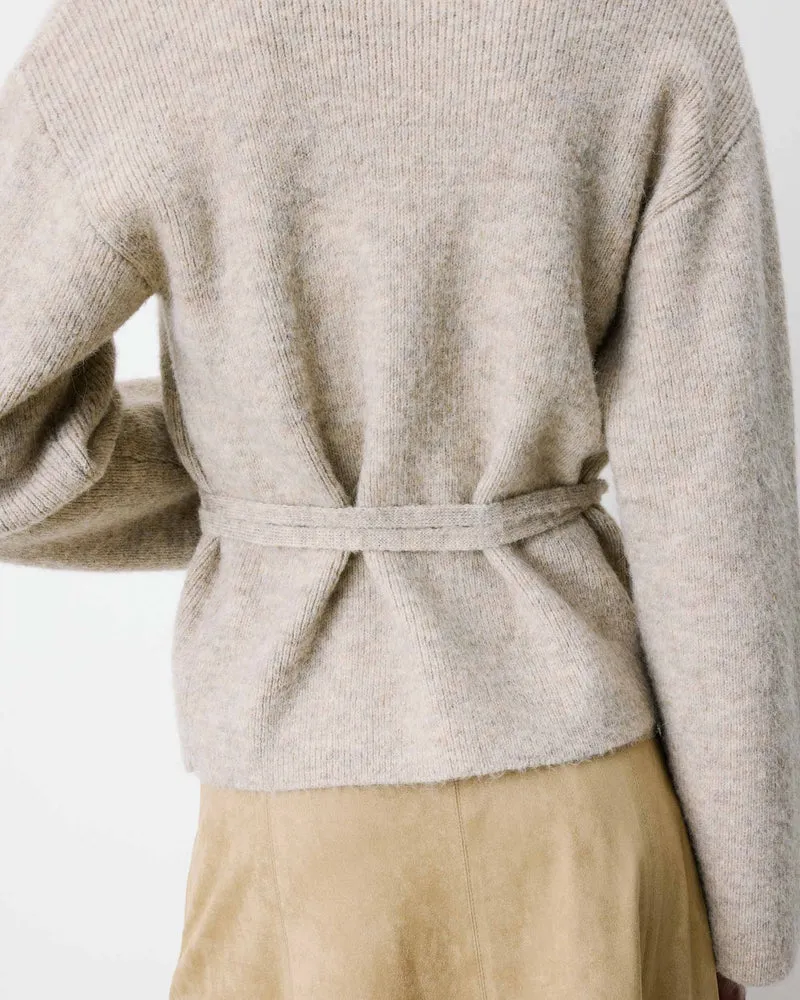 Cardigan cache-cœur nouable en maille grege Anior