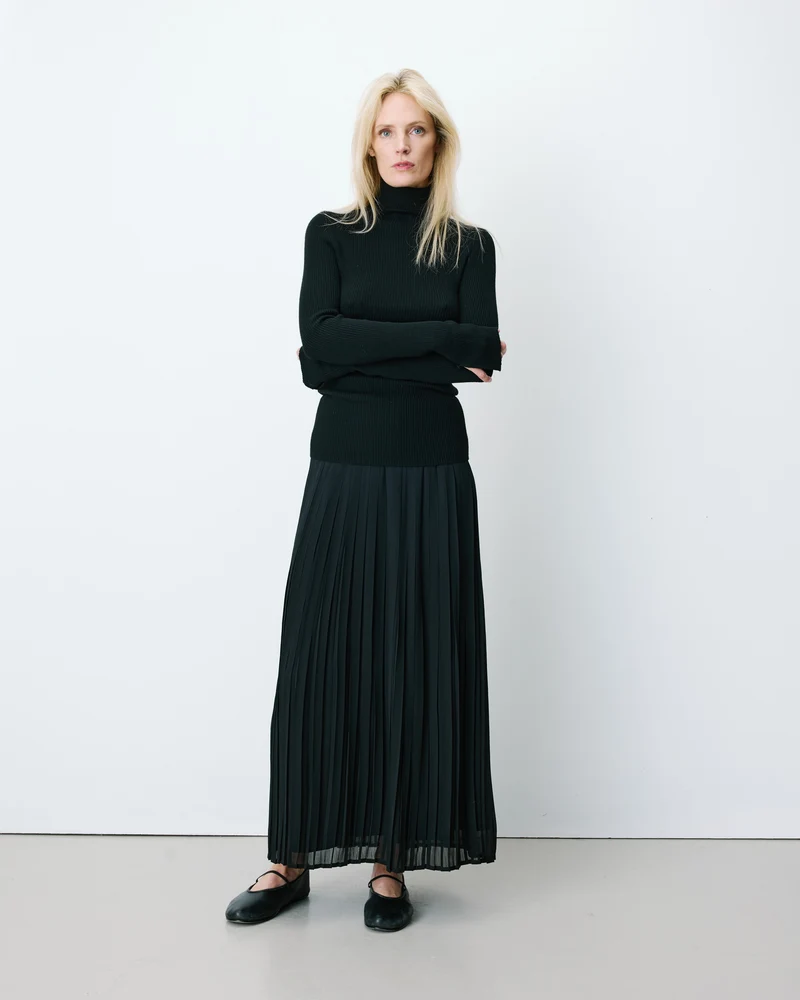 Pull col roulé ajusté en maille fine noir Alfred