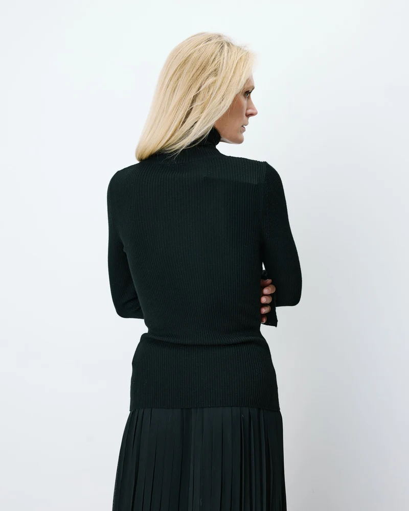 Pull col roulé ajusté en maille fine noir Alfred