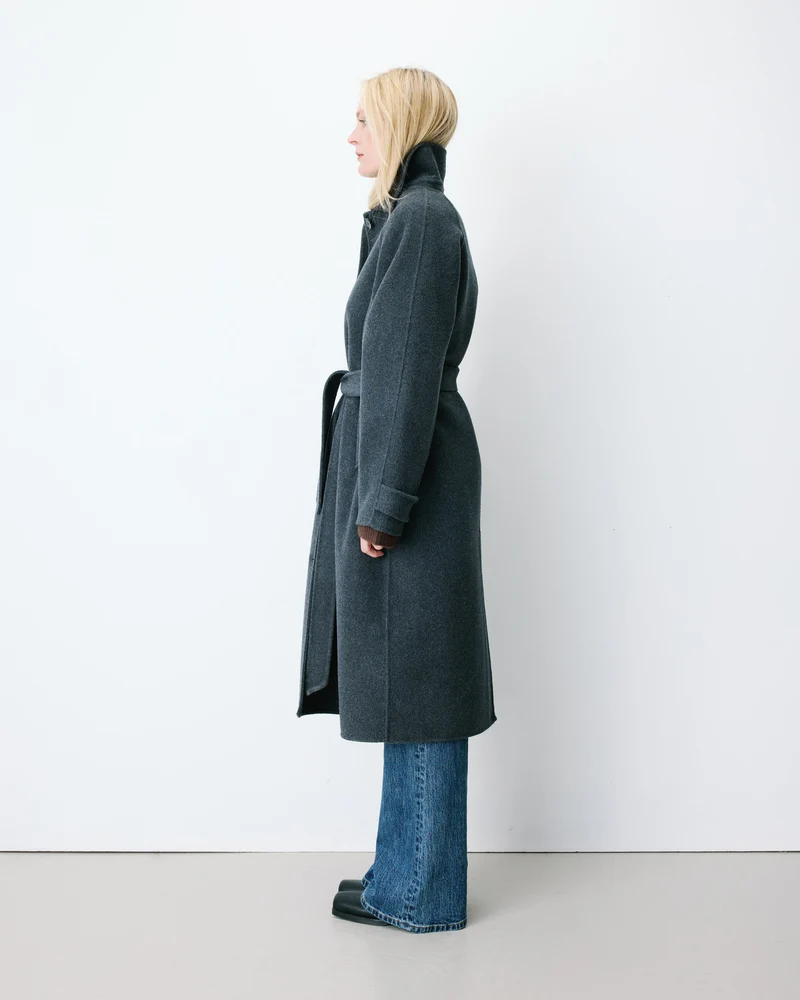 Manteau long en laine mélangée ceinturé anthracite Adam