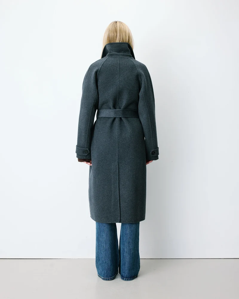 Manteau long en laine mélangée ceinturé anthracite Adam