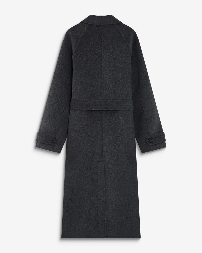 Manteau long en laine mélangée ceinturé anthracite Adam