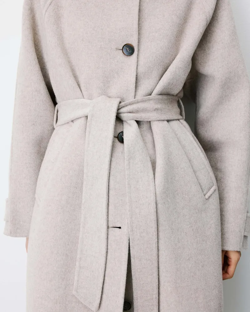 Manteau long en laine mélangée ceinturé sable Adam