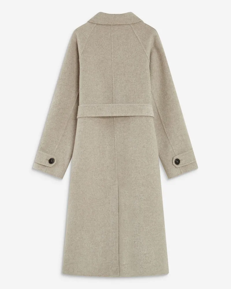 Manteau long en laine mélangée ceinturé sable Adam