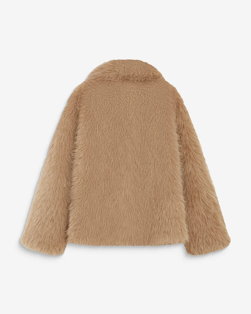 Manteau fausse fourrure croisé beige Amy