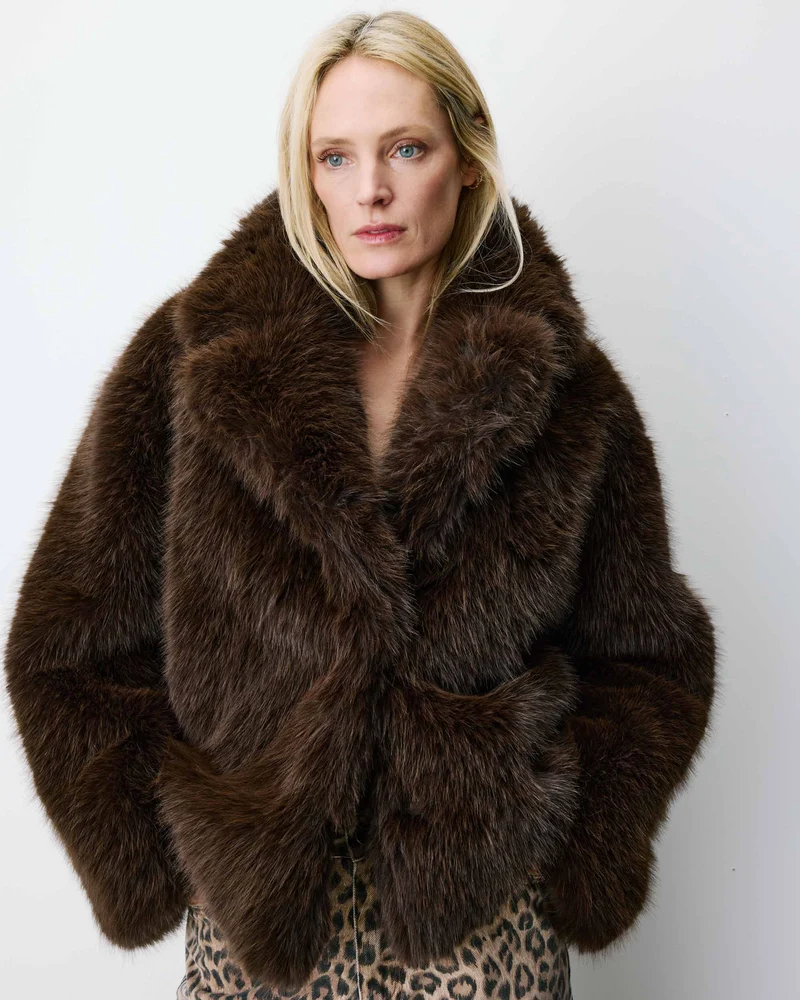 Manteau fausse fourrure croisé chocolat Amy