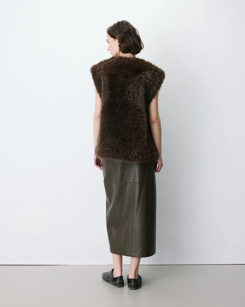 Veste droite sans manches en fausse fourrure chocolat Aelio