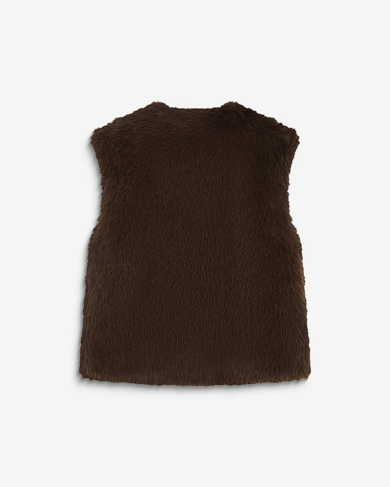 Veste droite sans manches en fausse fourrure chocolat Aelio