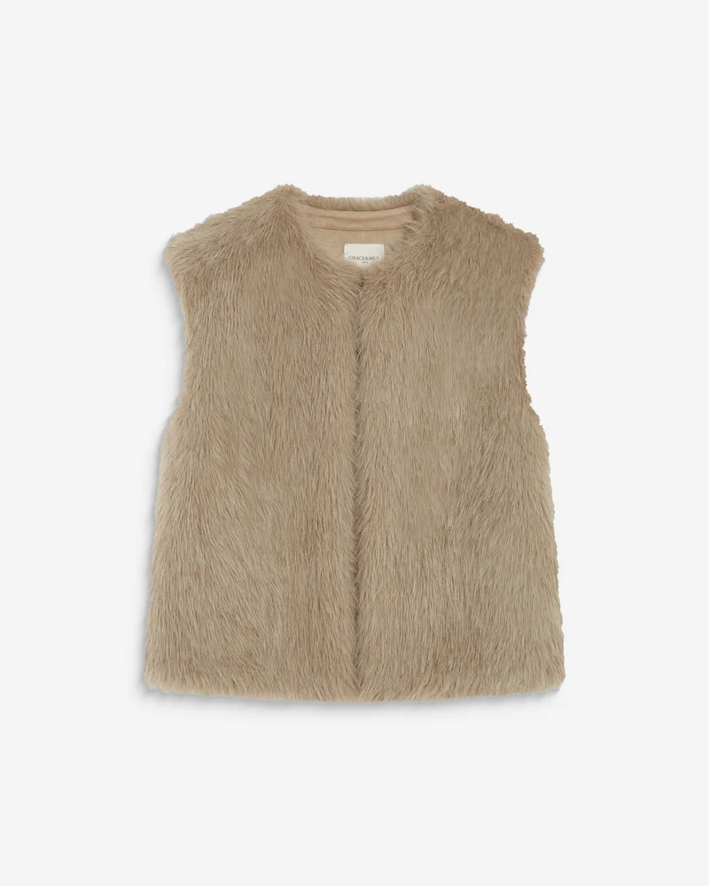 Veste droite sans manches en fausse fourrure grege Aelio