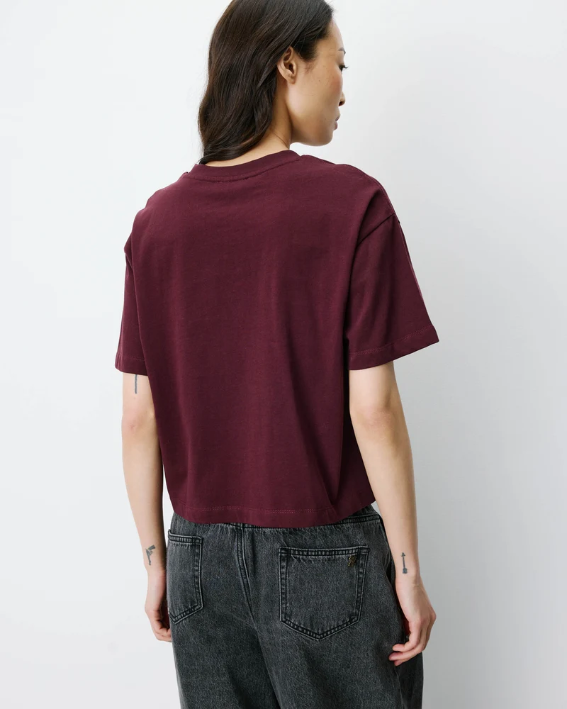 T-shirt en coton manches courtes à inscription aubergine Anis