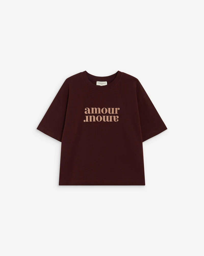 T-shirt en coton manches courtes à inscription aubergine Anis