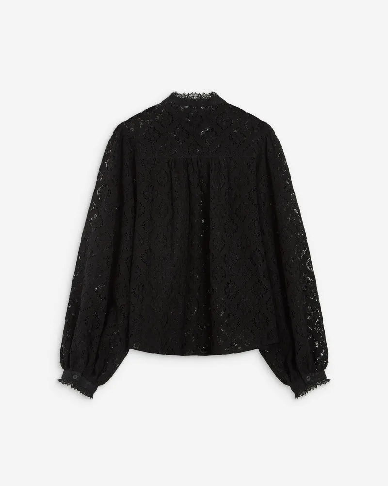 Blouse ample en dentelle boutonnée noir Anita