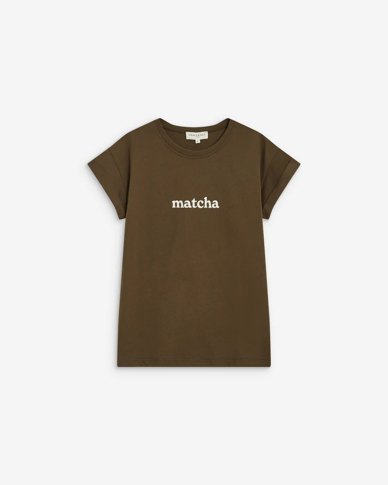 T-shirt en coton manches courtes à inscription kaki Atlas