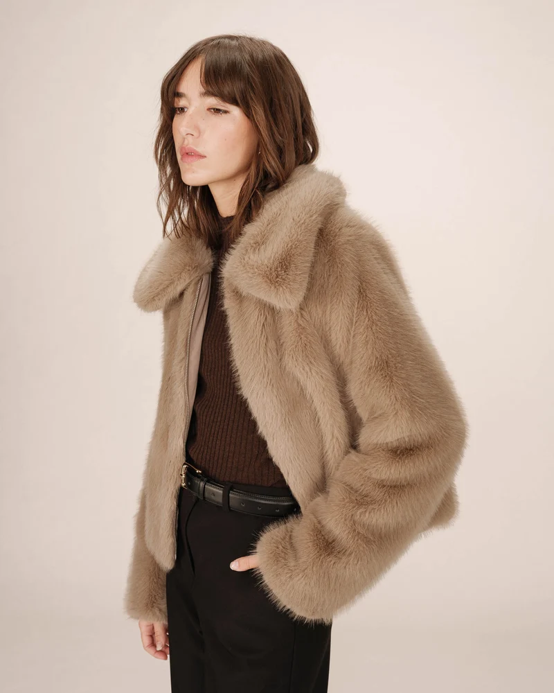 Manteau fausse fourrure greige Shonna