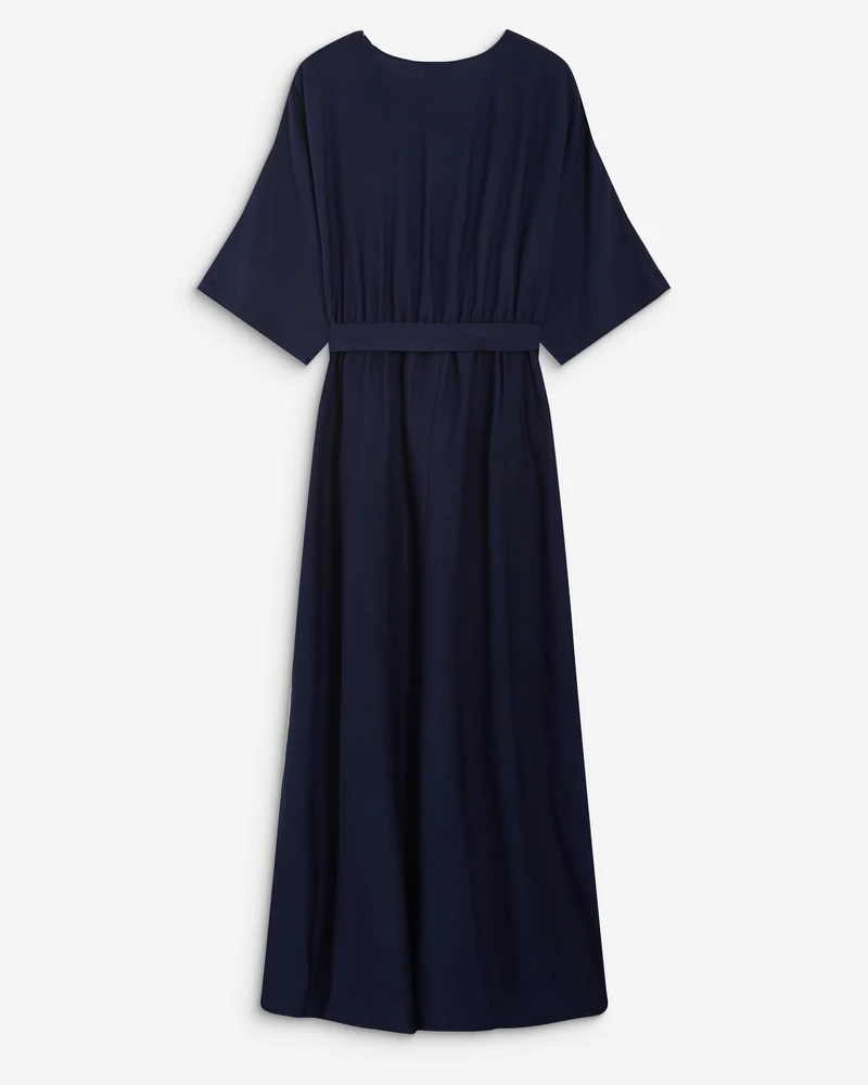 Robe longue évasée col V croisé marine Amelia