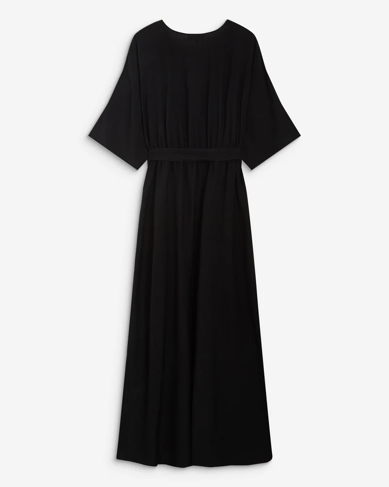 Robe longue évasée col V croisé noir Amelia