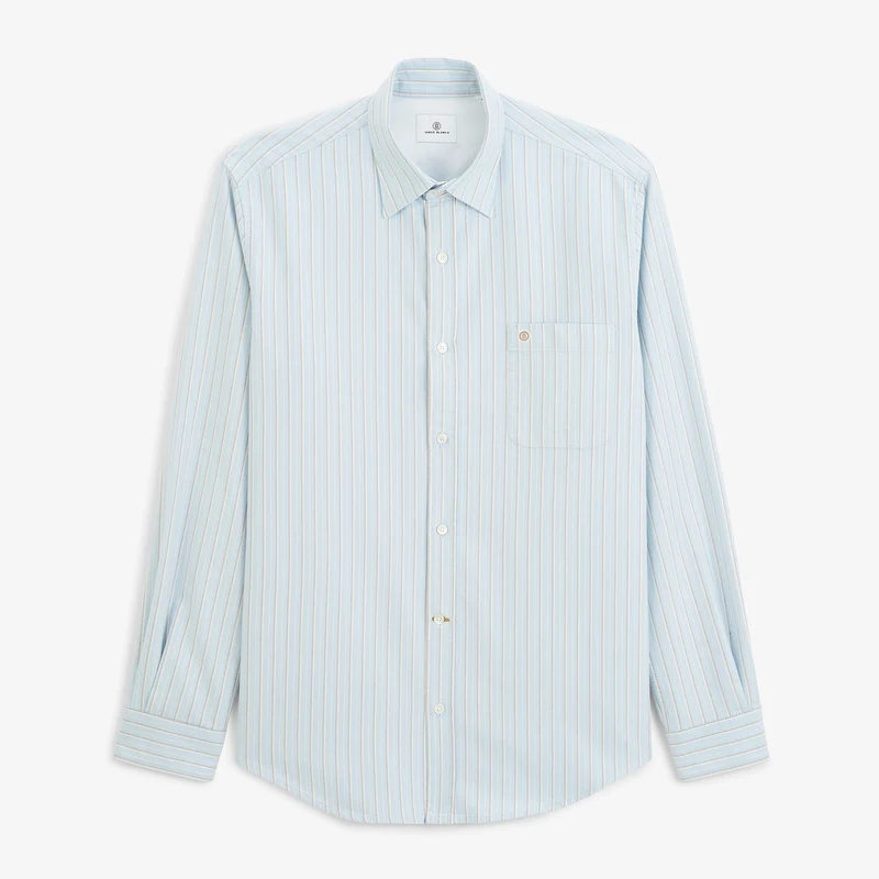 Chemise manches longues Oxford rayée coton bleu ciel