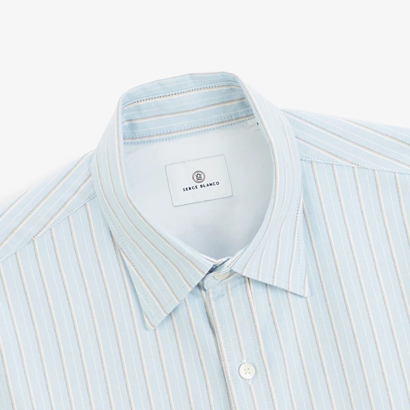 Chemise manches longues Oxford rayée coton bleu ciel