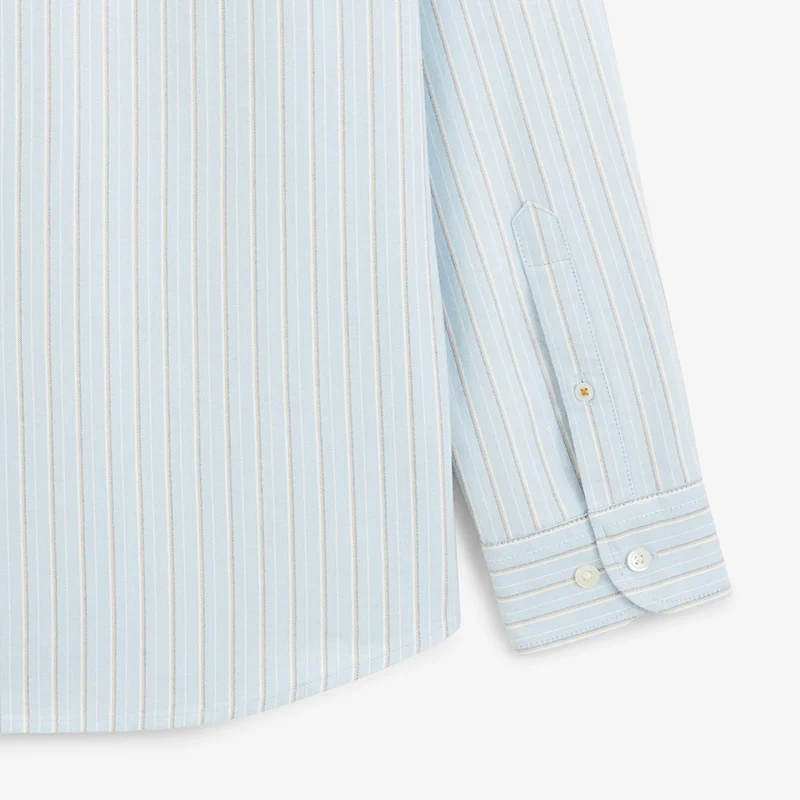 Chemise manches longues Oxford rayée coton bleu ciel